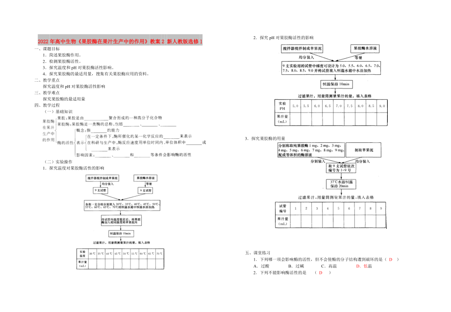 2022年高中生物《果膠酶在果汁生產(chǎn)中的作用》教案2 新人教版選修1_第1頁