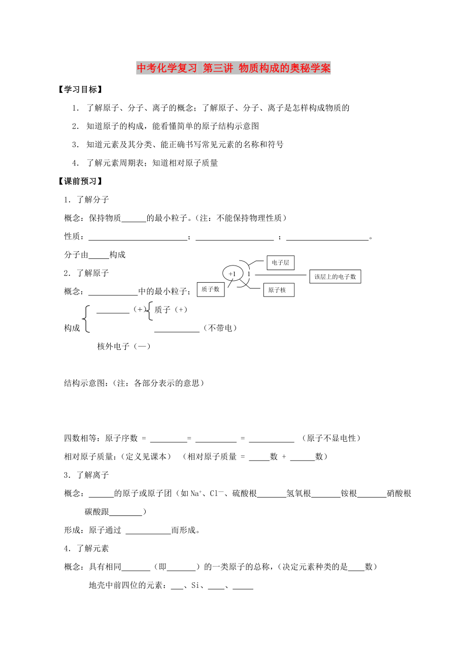 中考化學(xué)復(fù)習(xí) 第三講 物質(zhì)構(gòu)成的奧秘學(xué)案_第1頁