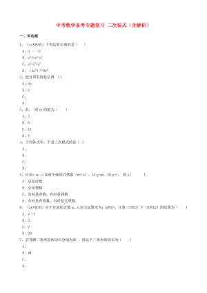 中考數(shù)學(xué)備考專題復(fù)習(xí) 二次根式（含解析）