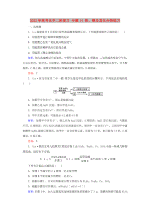 2022年高考化學(xué)二輪復(fù)習(xí) 專題14 鐵、銅及其化合物練習(xí)