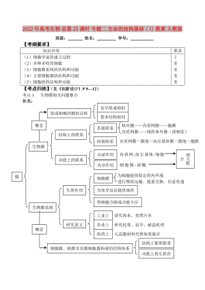 2022年高考生物 總第23課時 專題二 生命的結構基礎 ( 1) 教案 人教版