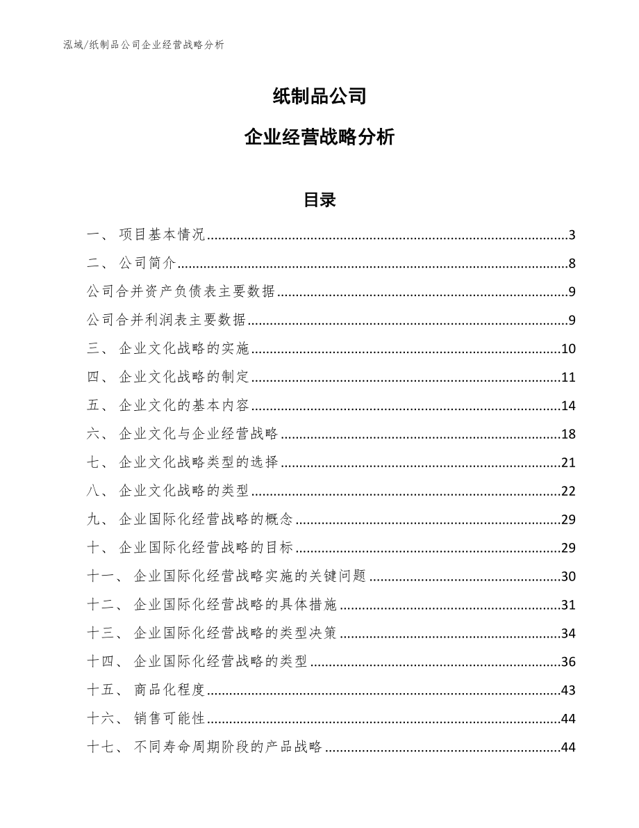 纸制品公司企业经营战略分析_第1页