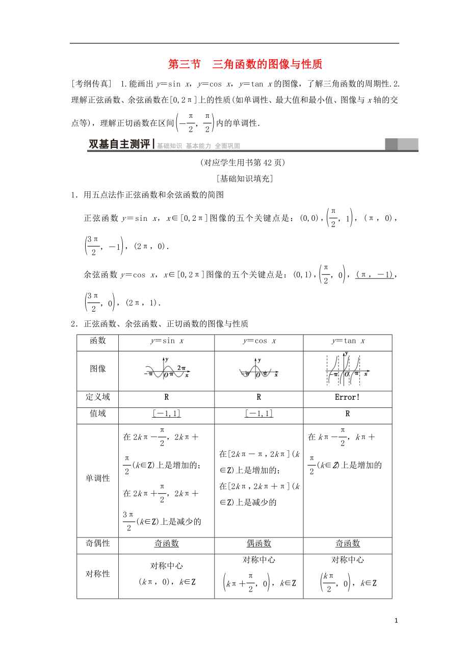 2019年高考數(shù)學(xué)一輪復(fù)習(xí) 第3章 三角函數(shù)、解三角形 第3節(jié) 三角函數(shù)的圖像與性質(zhì)學(xué)案 文 北師大版_第1頁