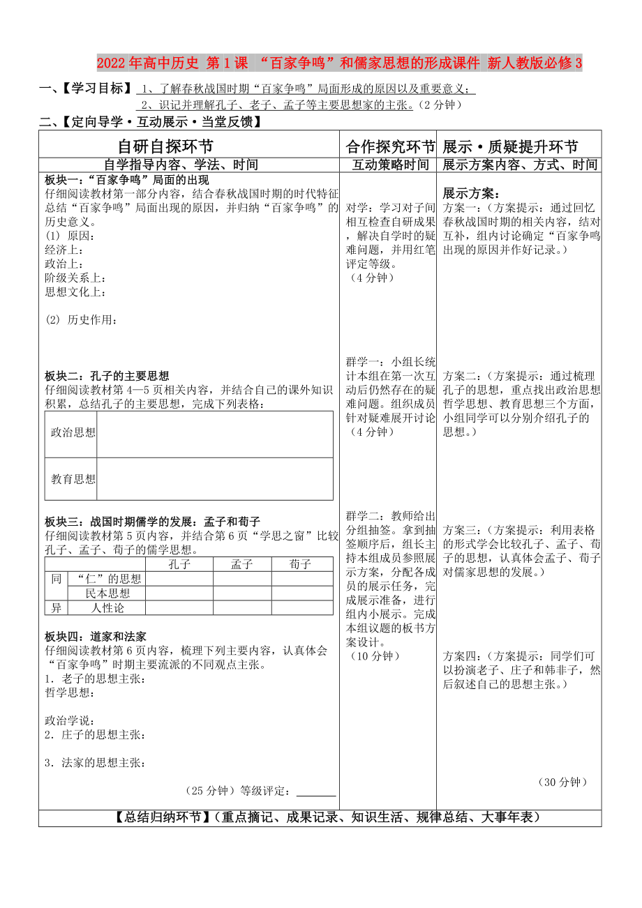 2022年高中歷史 第1課 “百家爭(zhēng)鳴”和儒家思想的形成課件 新人教版必修3_第1頁