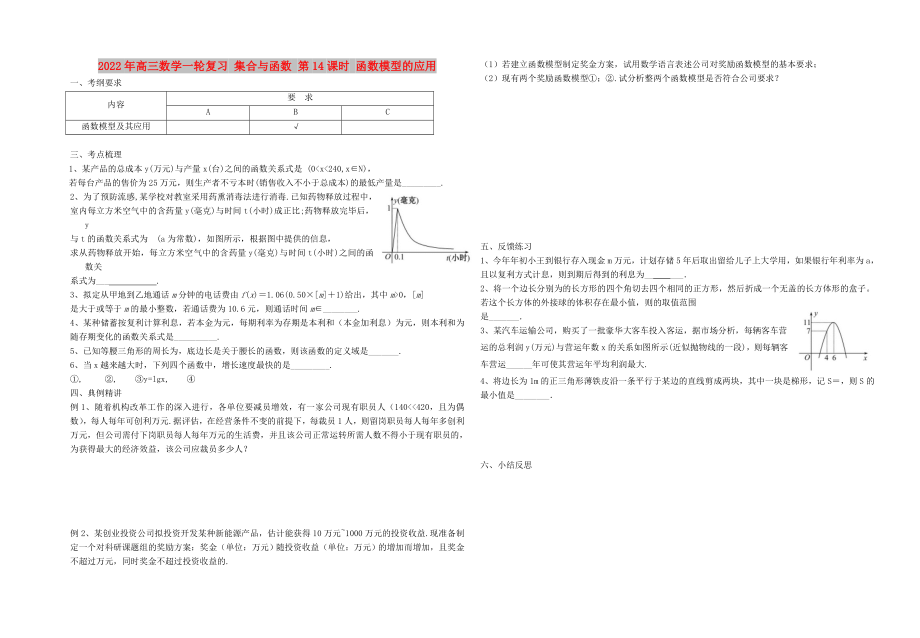 2022年高三数学一轮复习 集合与函数 第14课时 函数模型的应用_第1页