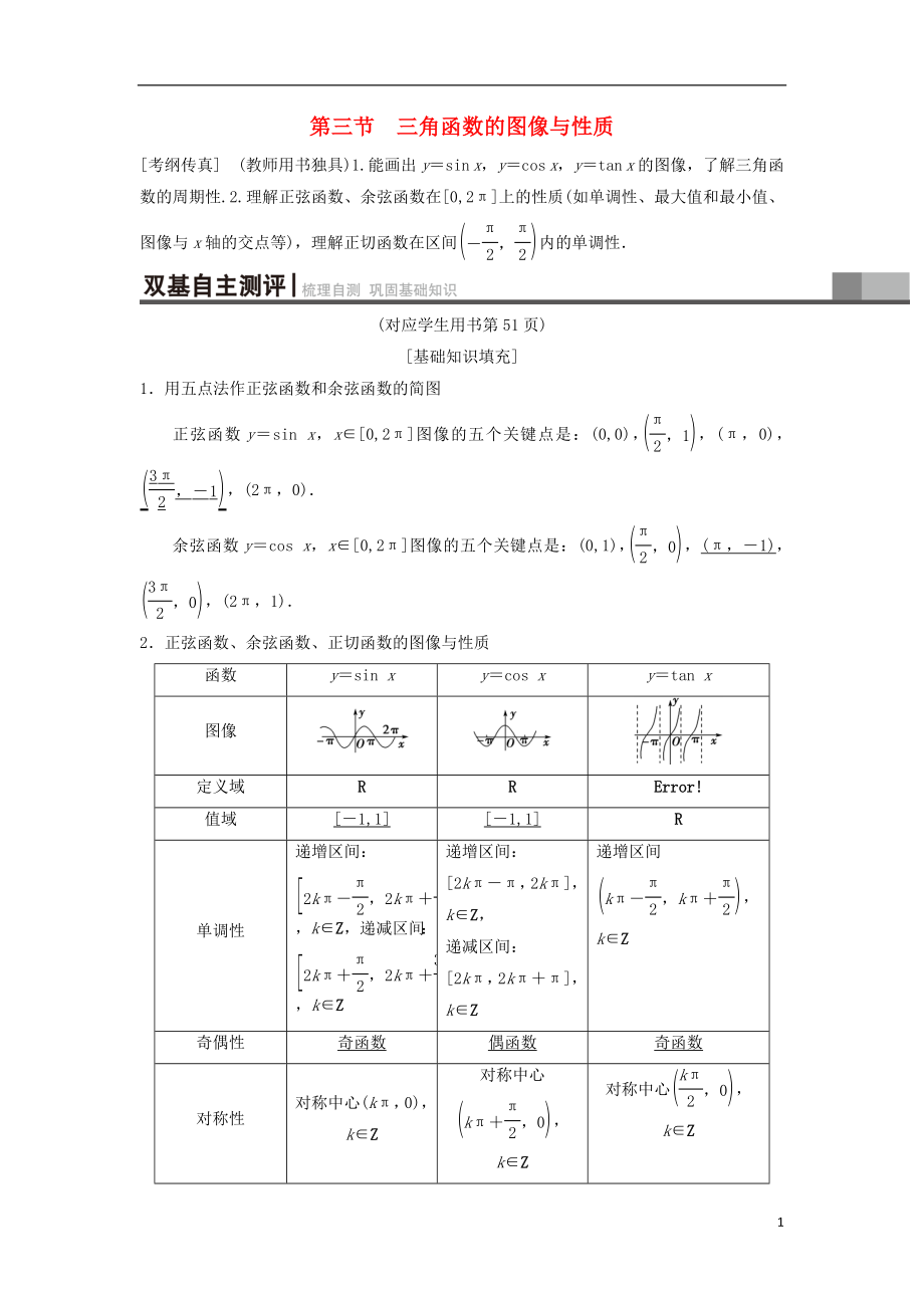 2019年高考數(shù)學一輪復習 第3章 三角函數(shù)、解三角形 第3節(jié) 三角函數(shù)的圖像與性質(zhì)學案 理 北師大版_第1頁