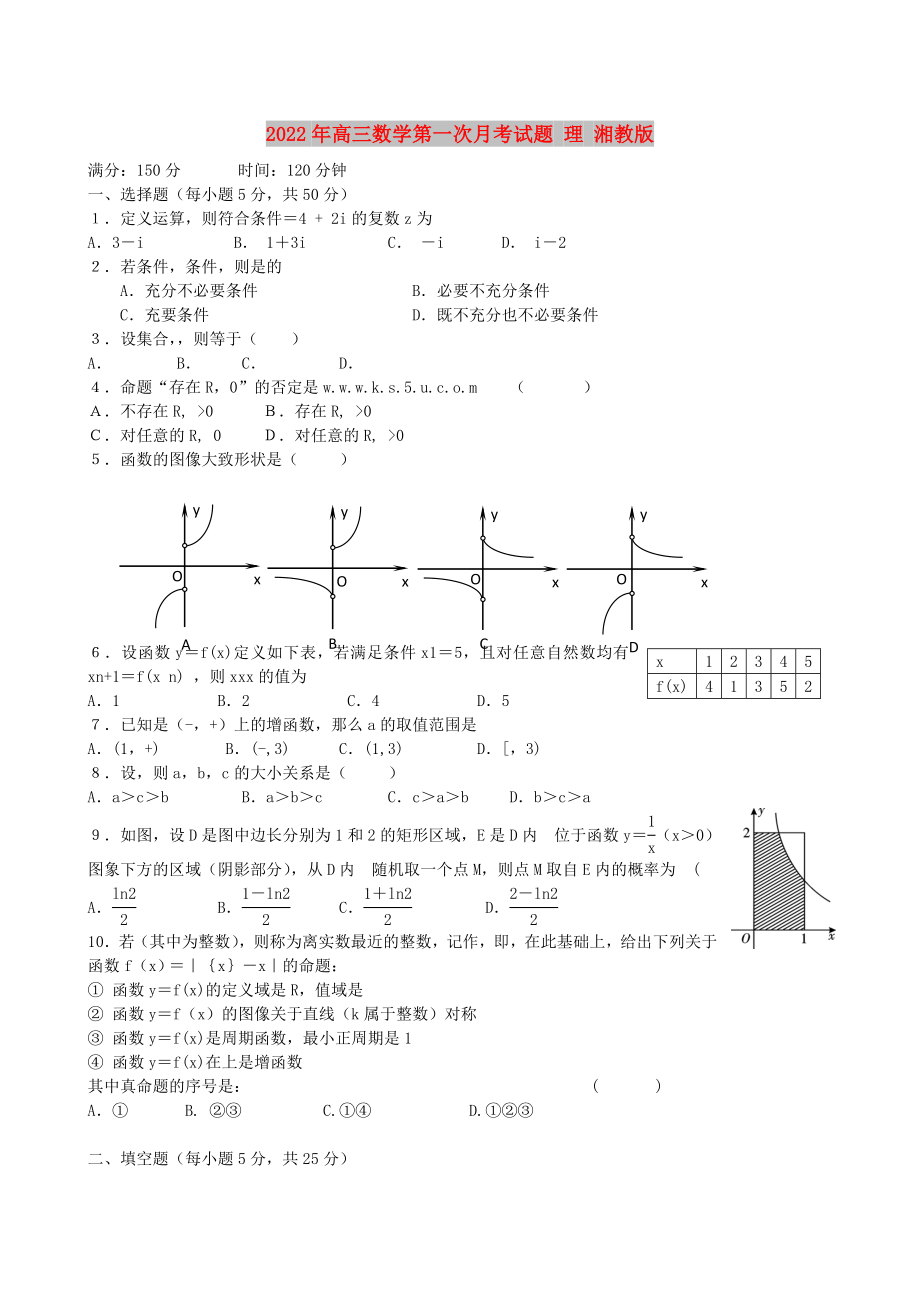 2022年高三數(shù)學(xué)第一次月考試題 理 湘教版_第1頁