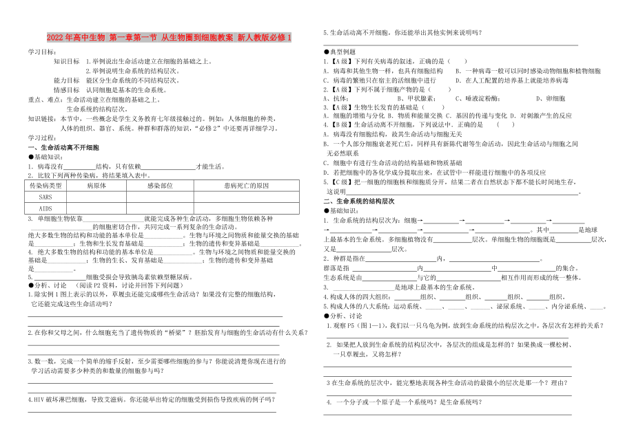 2022年高中生物 第一章第一節(jié) 從生物圈到細(xì)胞教案 新人教版必修1_第1頁(yè)