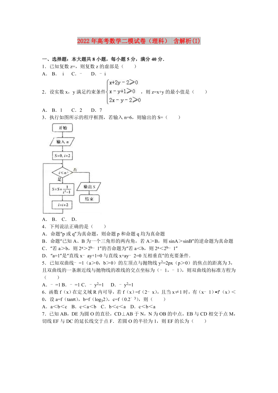 2022年高考數學二模試卷（理科） 含解析(I)_第1頁