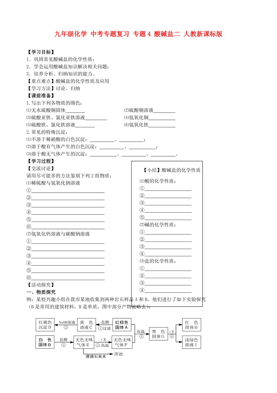 九年級化學 中考專題復習 專題4 酸堿鹽二 人教新課標版_第1頁