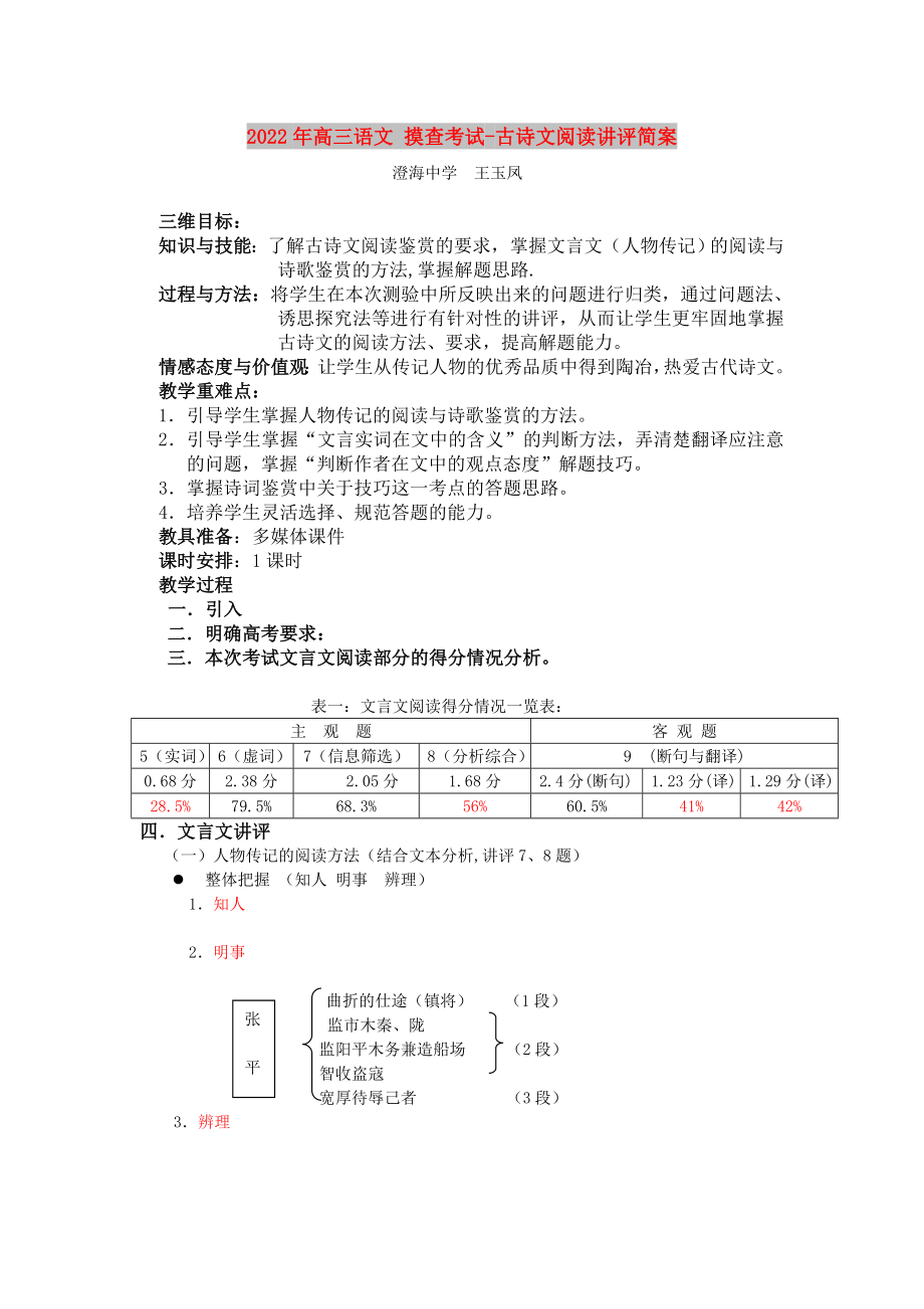 2022年高三語文 摸查考試-古詩文閱讀講評簡案_第1頁