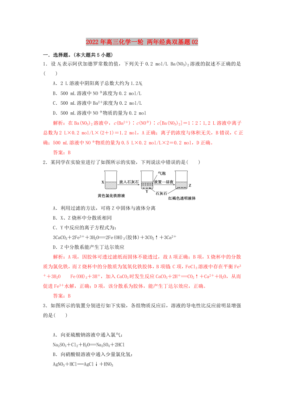 2022年高三化學(xué)一輪 兩年經(jīng)典雙基題02_第1頁