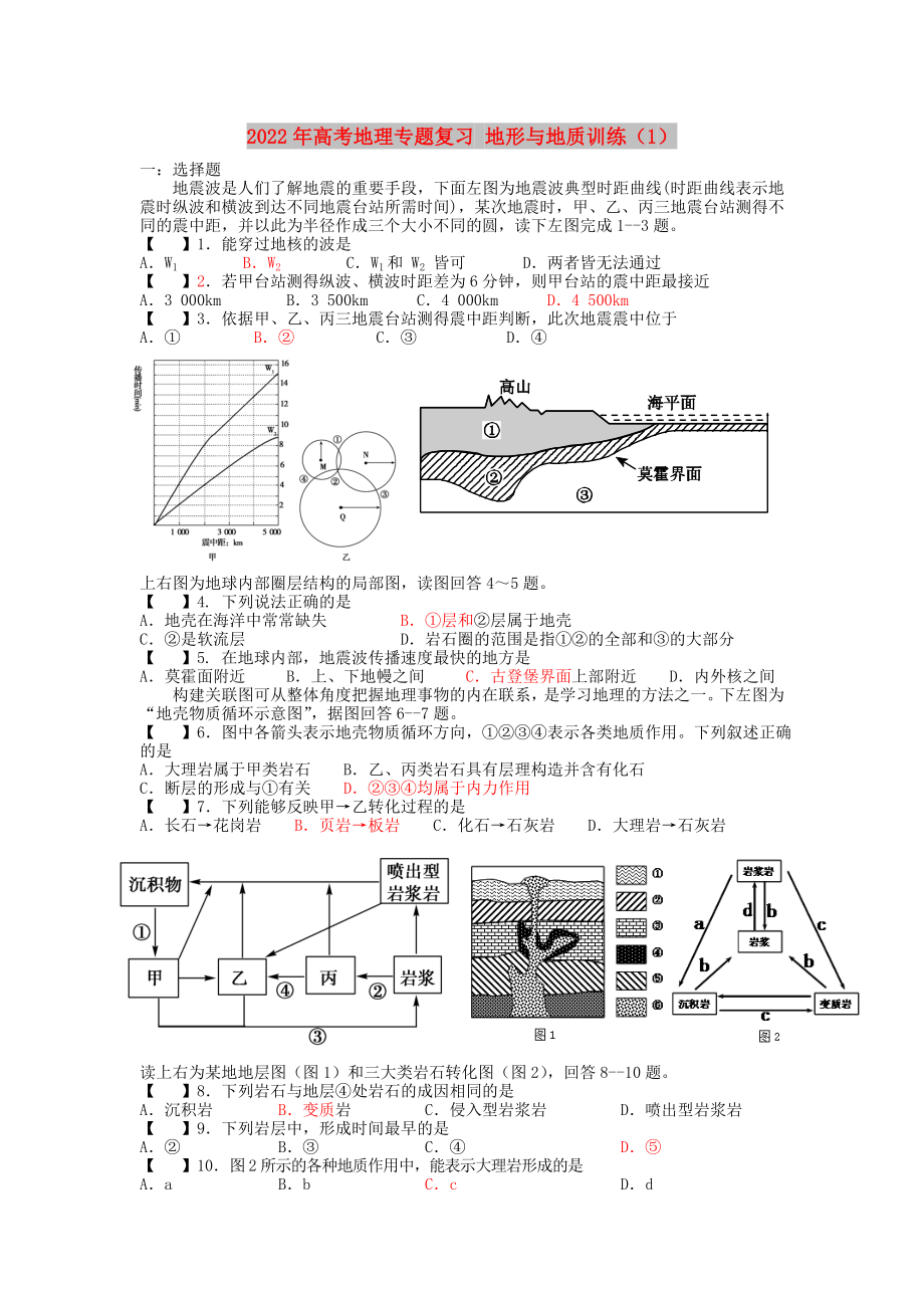 2022年高考地理專題復(fù)習(xí) 地形與地質(zhì)訓(xùn)練（1）_第1頁(yè)