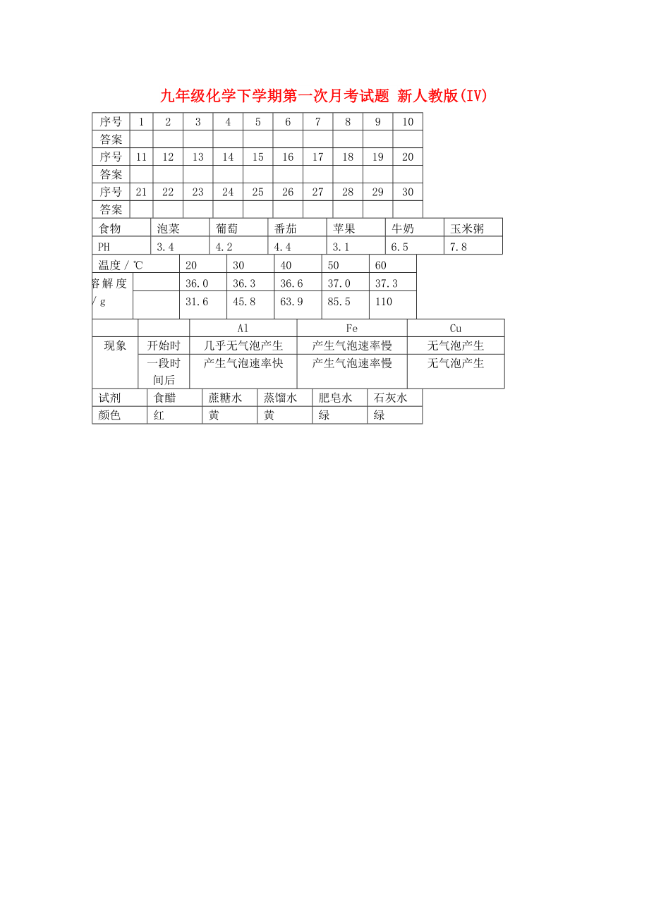 九年級化學下學期第一次月考試題 新人教版(IV)_第1頁