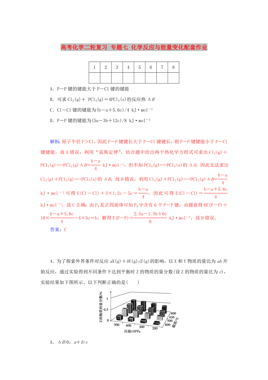 高考化学二轮复习 专题七 化学反应与能量变化配套作业_第1页