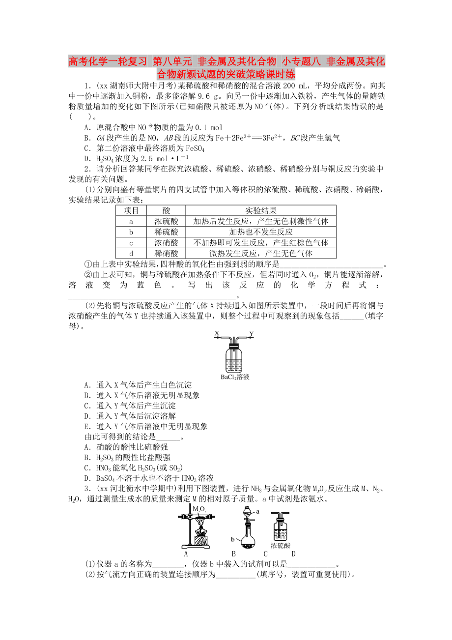 高考化學一輪復(fù)習 第八單元 非金屬及其化合物 小專題八 非金屬及其化合物新穎試題的突破策略課時練_第1頁