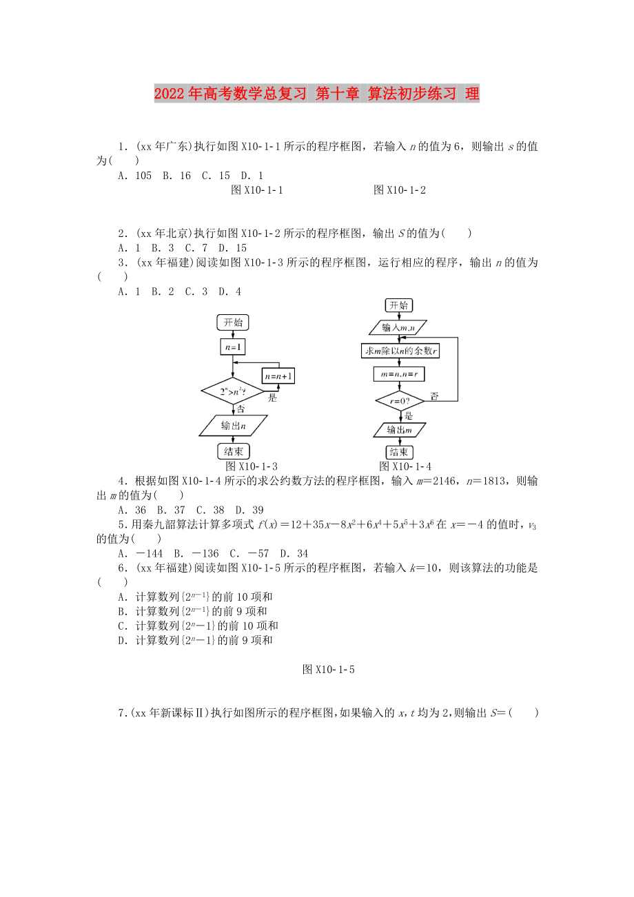 2022年高考数学总复习 第十章 算法初步练习 理_第1页