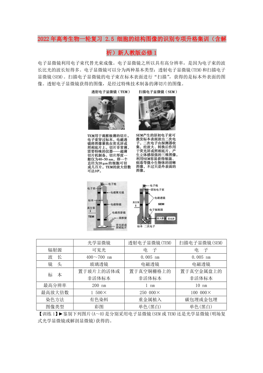 2022年高考生物一輪復(fù)習(xí) 2.5 細(xì)胞的結(jié)構(gòu)圖像的識別專項升格集訓(xùn)（含解析）新人教版必修1_第1頁