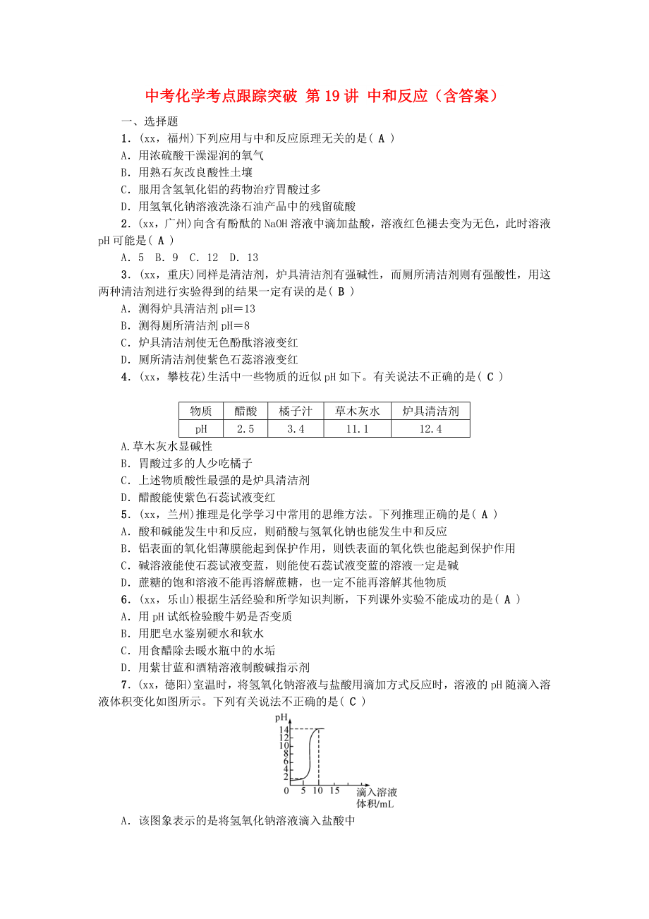 中考化學(xué)考點(diǎn)跟蹤突破 第19講 中和反應(yīng)（含答案）_第1頁(yè)