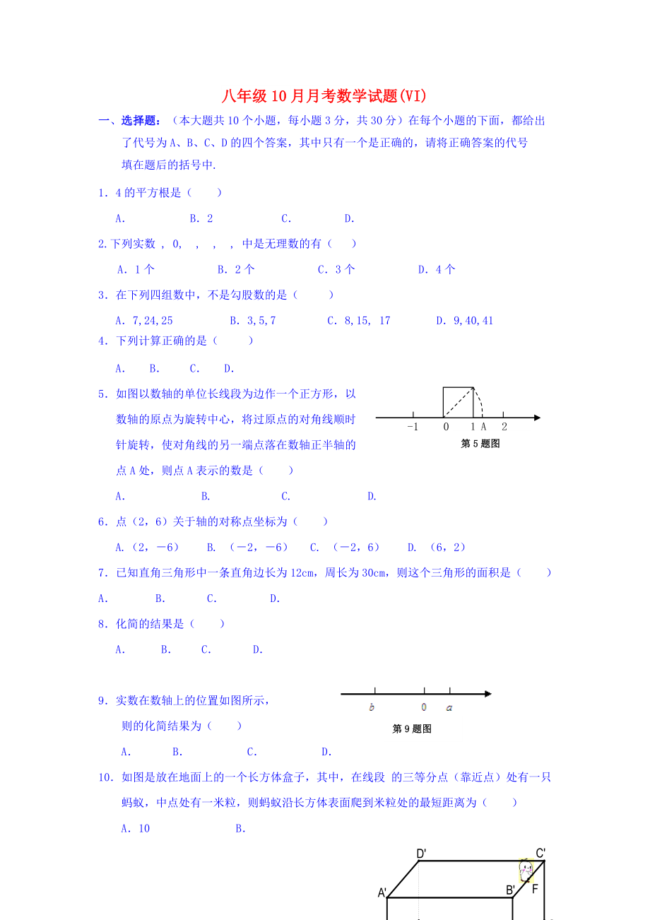 八年级10月月考数学试题(VI)_第1页