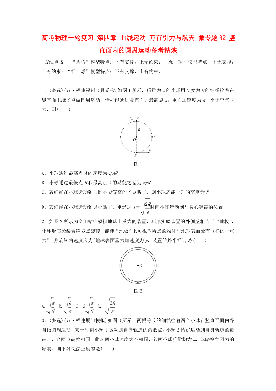 高考物理一輪復(fù)習(xí) 第四章 曲線運動 萬有引力與航天 微專題32 豎直面內(nèi)的圓周運動備考精煉_第1頁