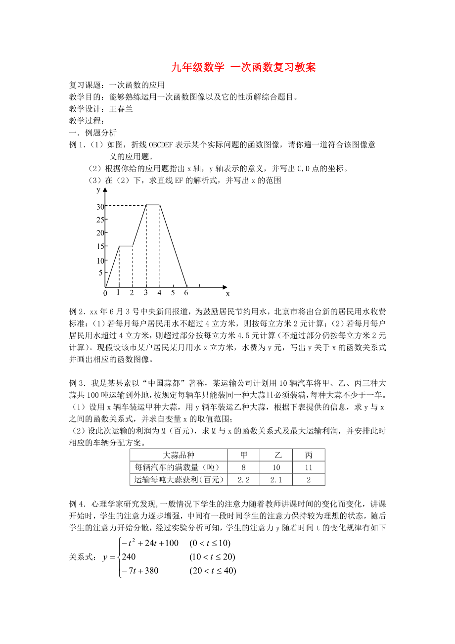 九年級數(shù)學 一次函數(shù)復(fù)習教案_第1頁