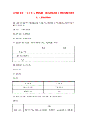 九年級化學 《第十單元 酸和堿》 第二課時課題1 常見的酸和堿教案 人教新課標版