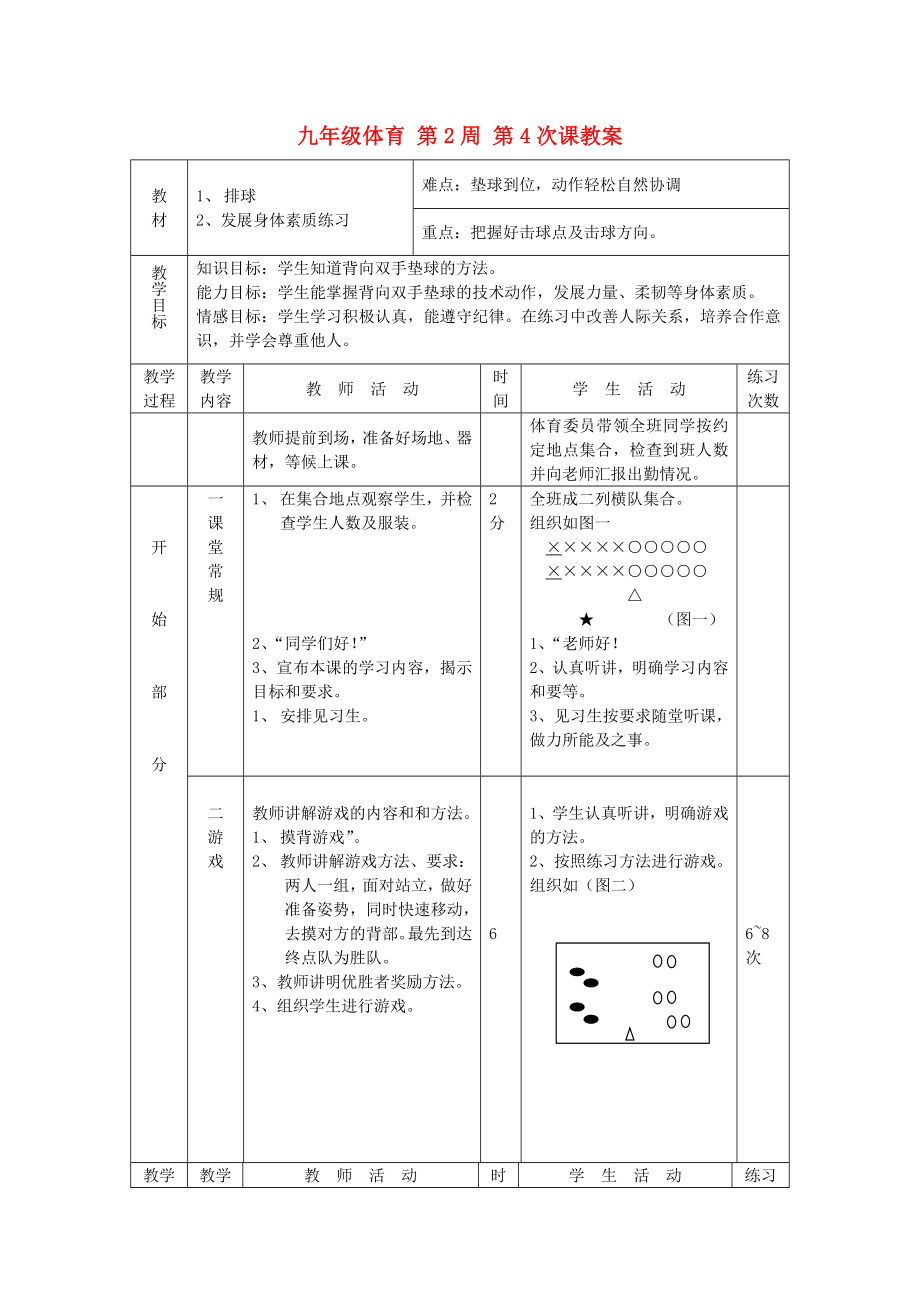 九年級體育 第2周 第4次課教案_第1頁