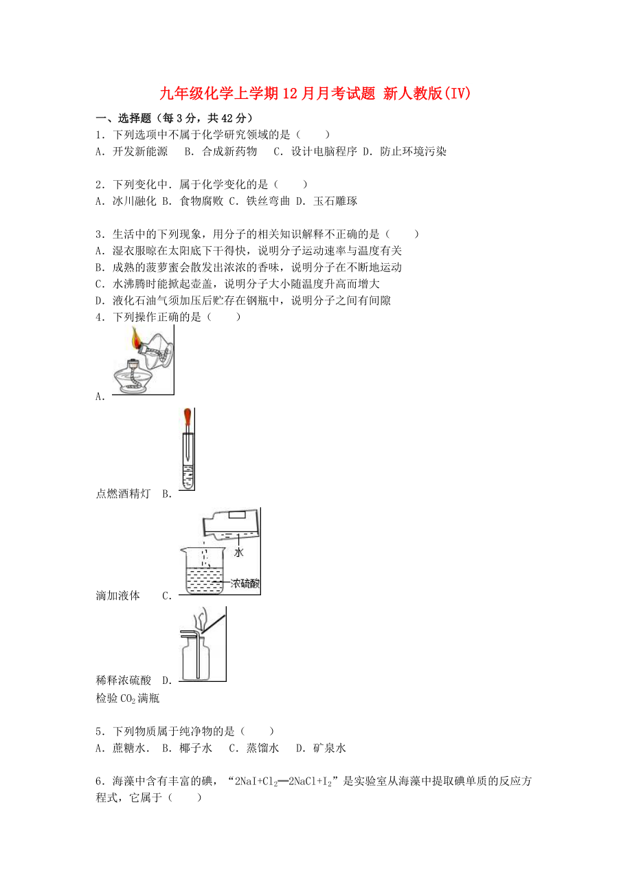 九年級(jí)化學(xué)上學(xué)期12月月考試題 新人教版(IV)_第1頁