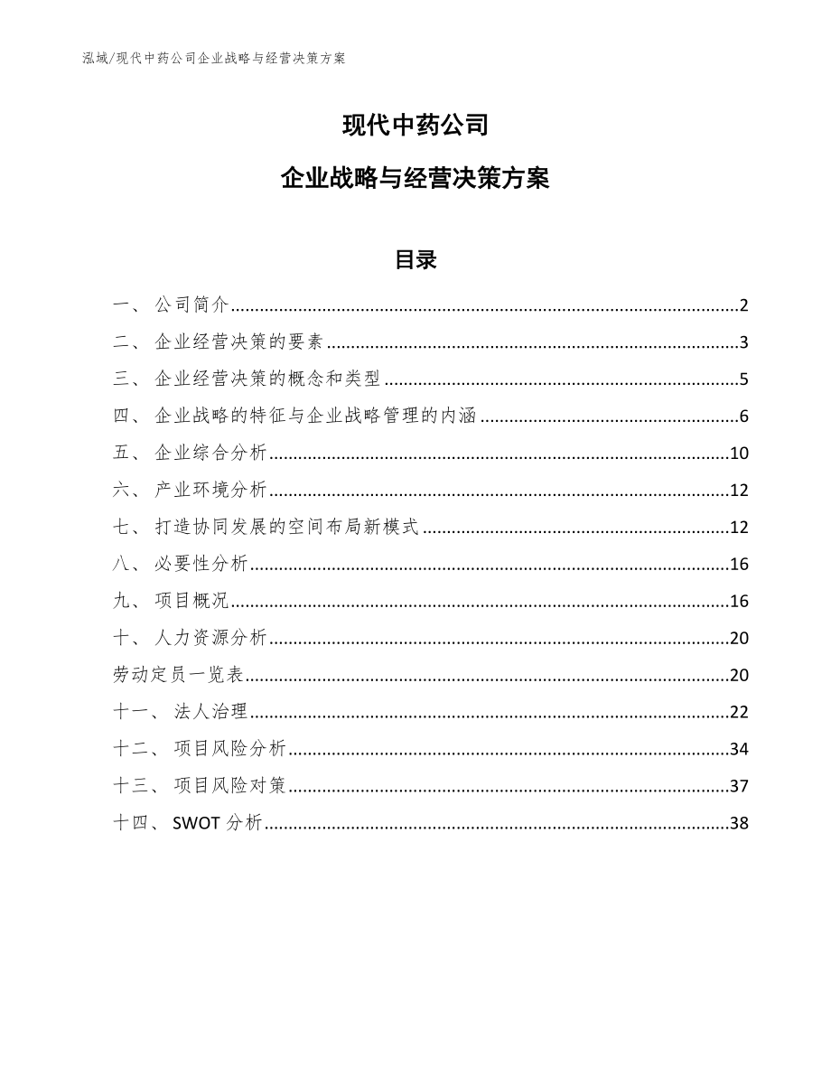 现代中药公司企业战略与经营决策方案（范文）_第1页