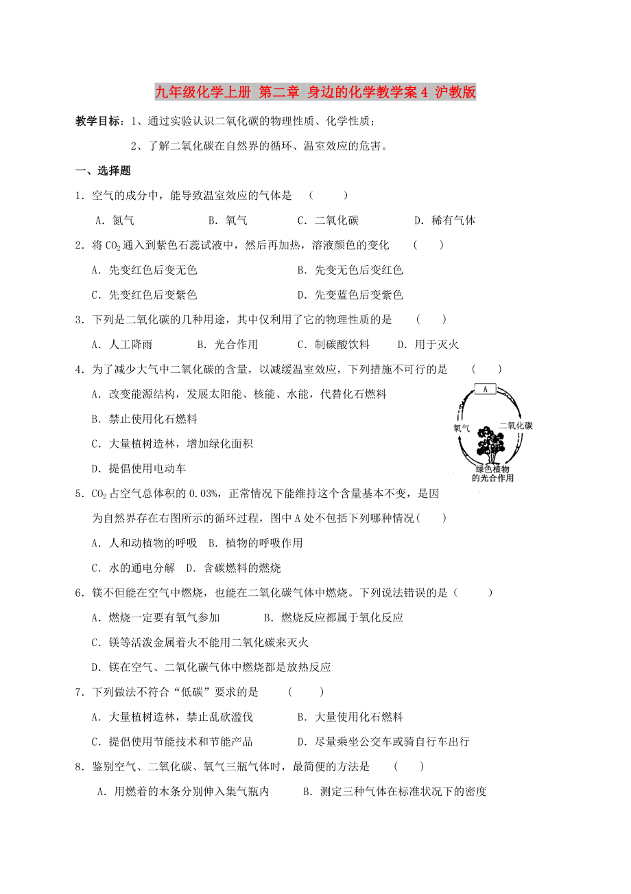 九年級化學上冊 第二章 身邊的化學教學案4 滬教版_第1頁