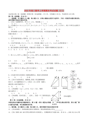 2022年高三數(shù)學(xué)上學(xué)期期末考試試題 文(I)