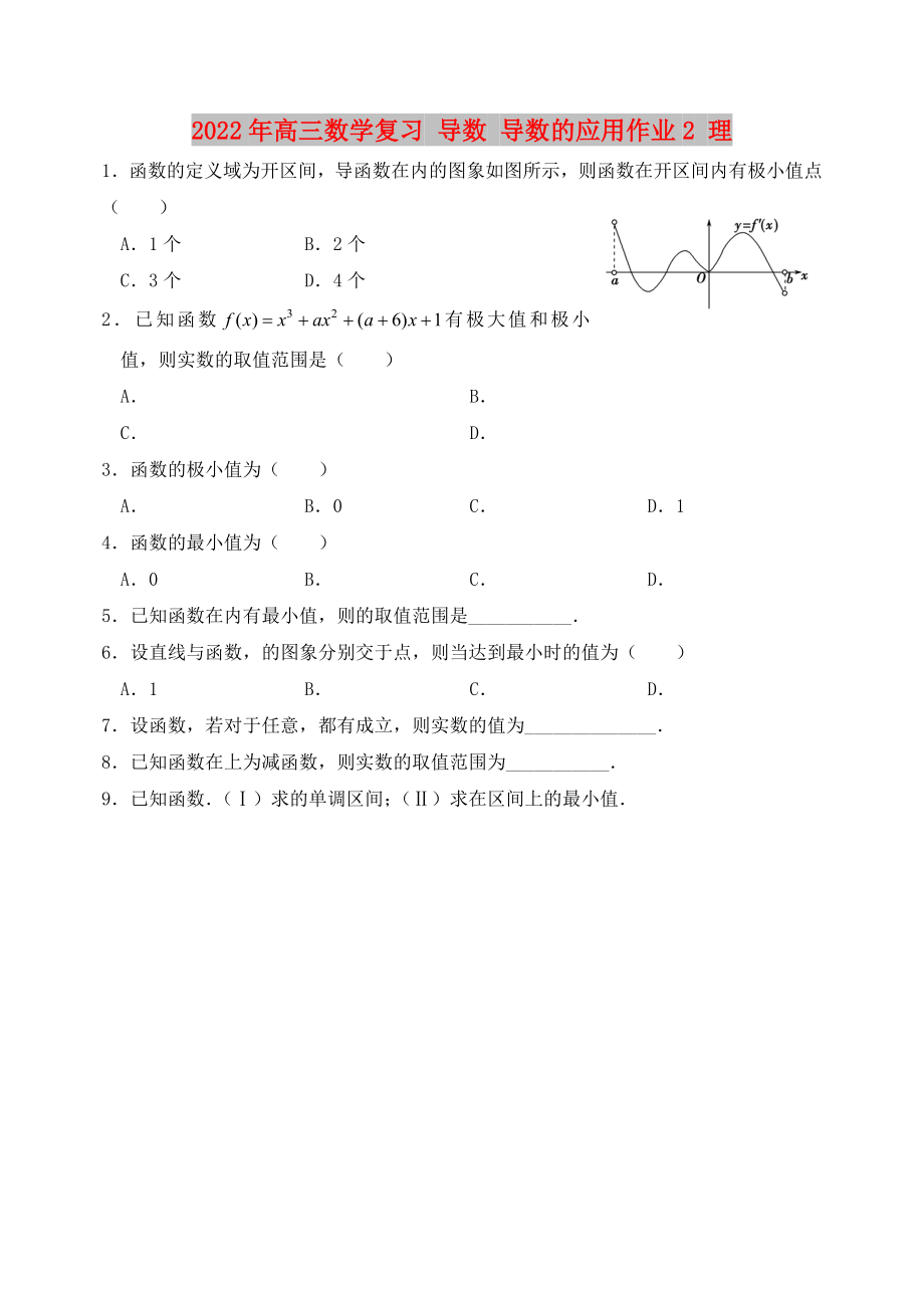 2022年高三数学复习 导数 导数的应用作业2 理_第1页