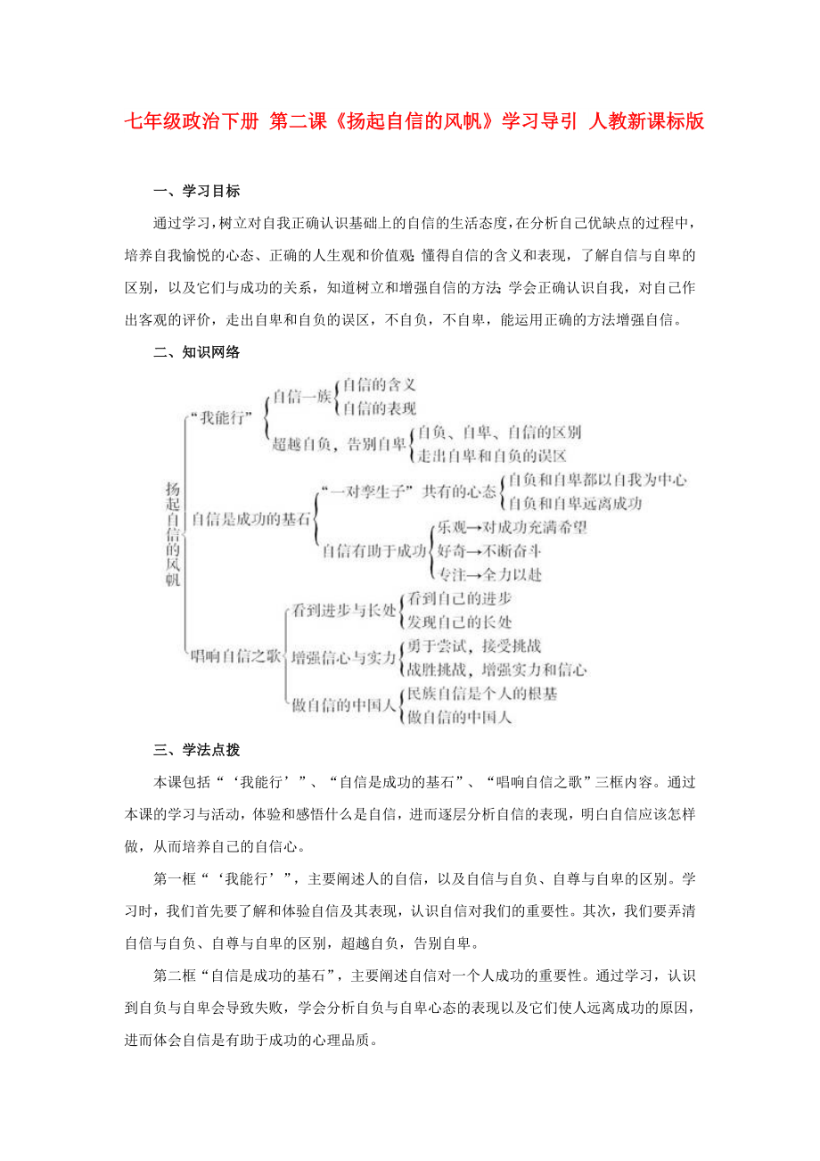 七年級(jí)政治下冊(cè) 第二課《揚(yáng)起自信的風(fēng)帆》學(xué)習(xí)導(dǎo)引 人教新課標(biāo)版_第1頁(yè)