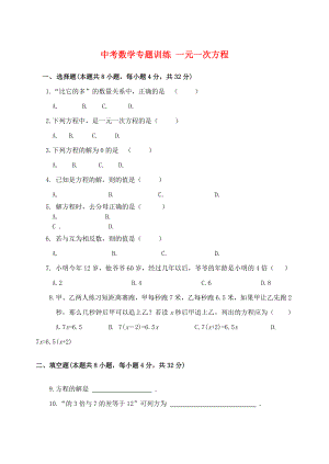 中考數(shù)學專題訓練 一元一次方程