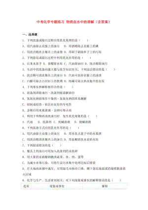 中考化學專題練習 物質(zhì)在水中的溶解（含答案）