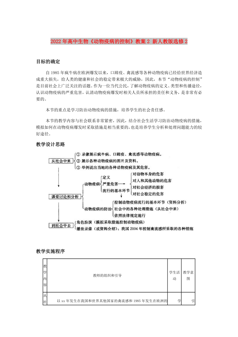 2022年高中生物《動(dòng)物疫病的控制》教案2 新人教版選修2_第1頁(yè)