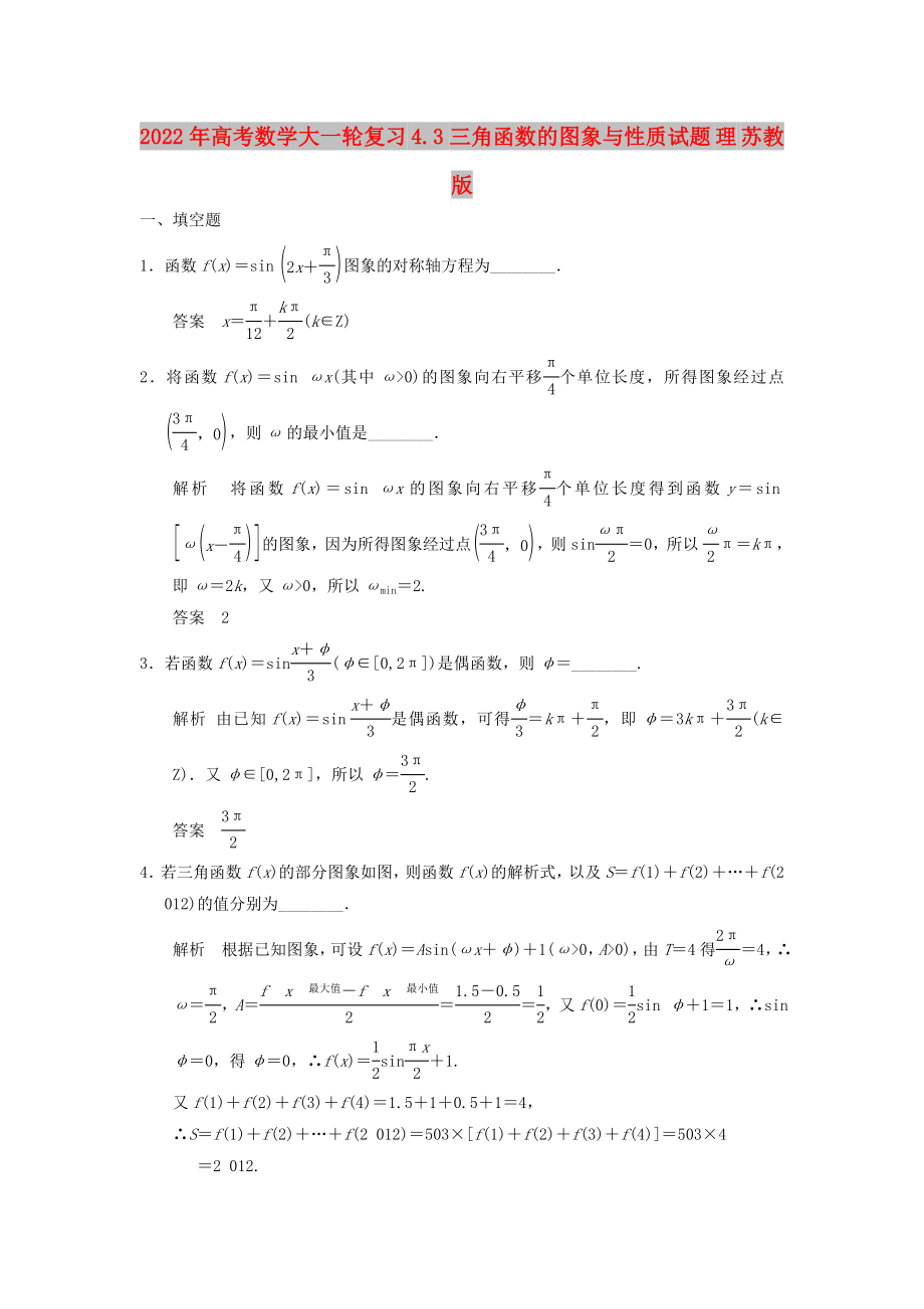 2022年高考數(shù)學(xué)大一輪復(fù)習(xí) 4.3三角函數(shù)的圖象與性質(zhì)試題 理 蘇教版_第1頁