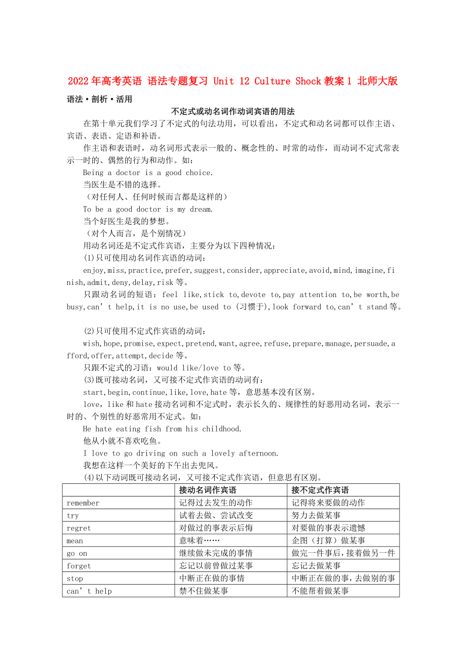 2022年高考英语 语法专题复习 Unit 12 Culture Shock教案1 北师大版_第1页