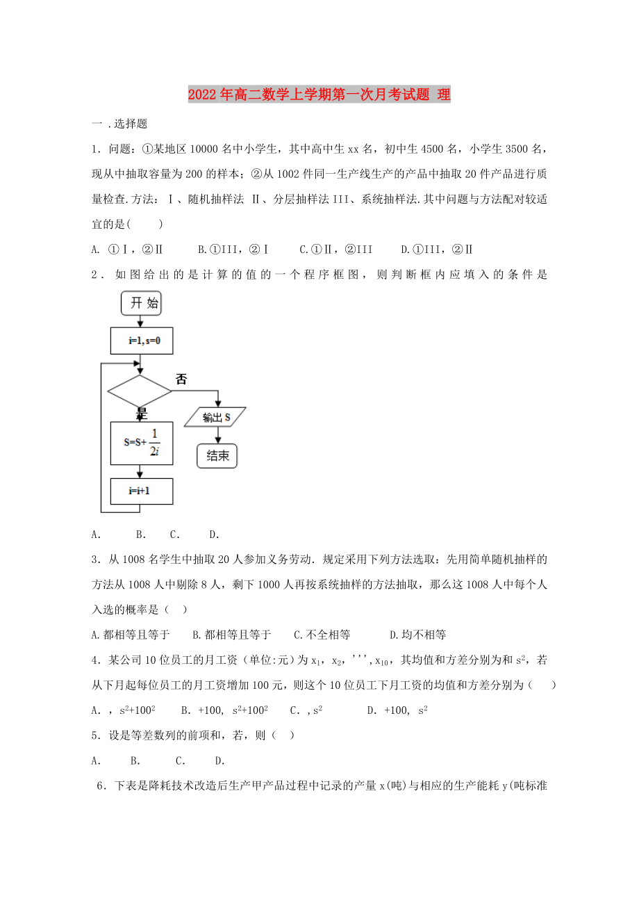 2022年高二數(shù)學(xué)上學(xué)期第一次月考試題 理_第1頁