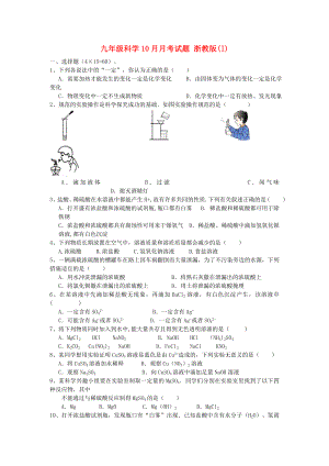 九年級科學(xué)10月月考試題 浙教版(I)