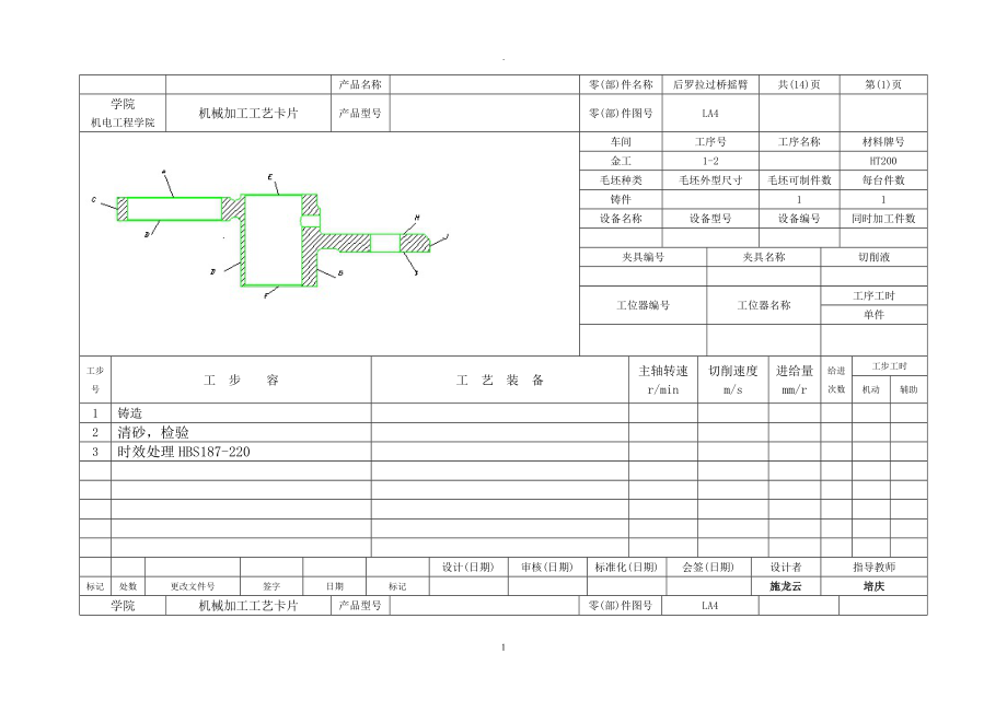 后羅拉過(guò)橋搖臂工藝設(shè)計(jì)過(guò)程工序工步卡_第1頁(yè)