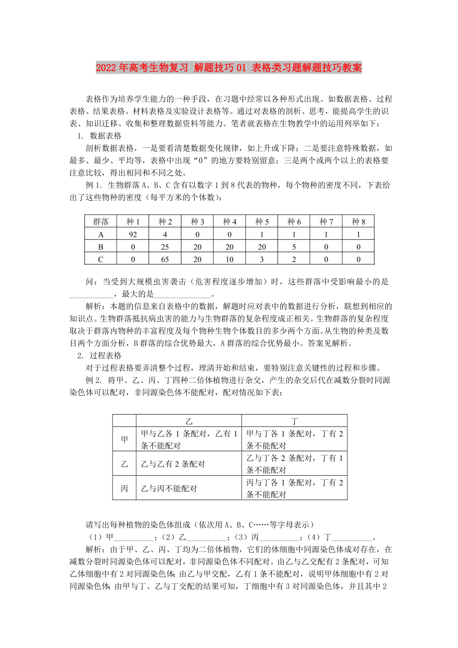 2022年高考生物復(fù)習(xí) 解題技巧01 表格類習(xí)題解題技巧教案_第1頁(yè)