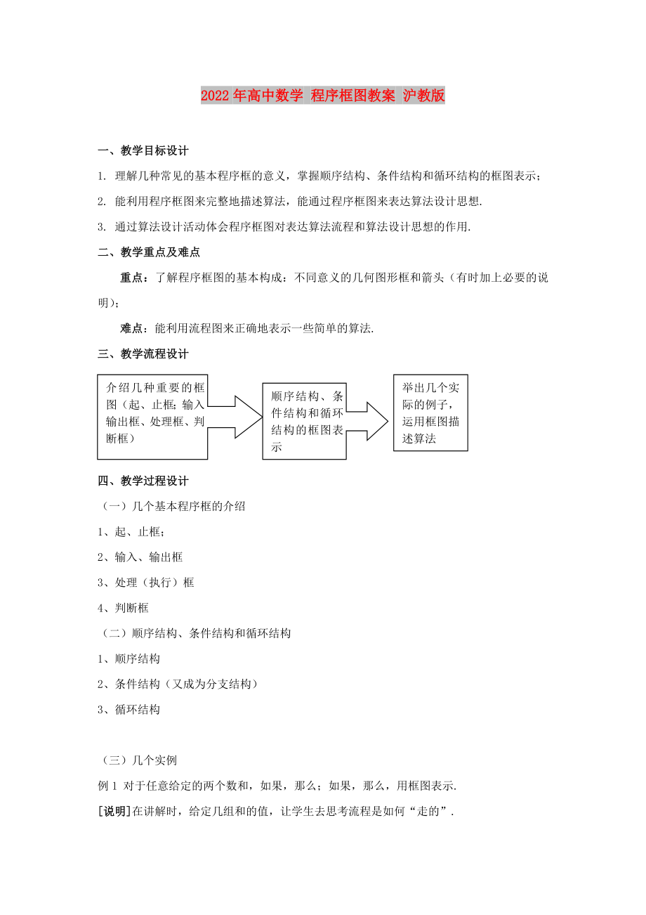 2022年高中数学 程序框图教案 沪教版_第1页