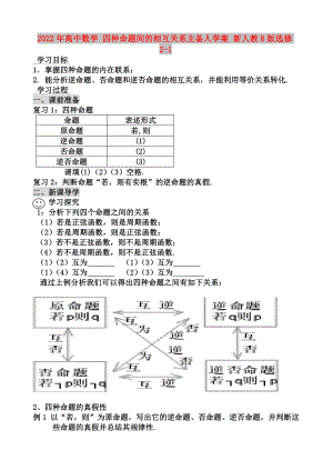 2022年高中數(shù)學(xué) 四種命題間的相互關(guān)系主備人學(xué)案 新人教B版選修2-1