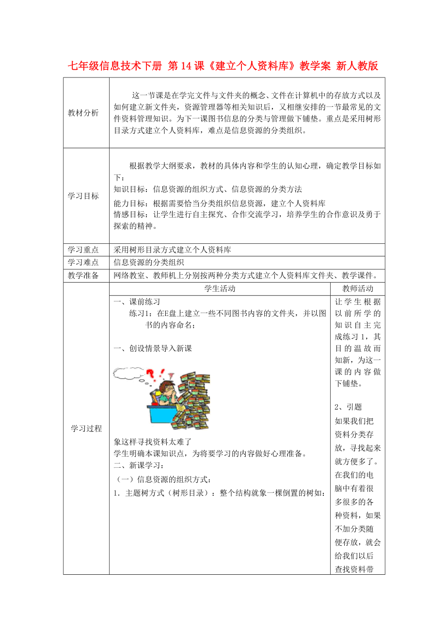 七年級信息技術(shù)下冊 第14課《建立個人資料庫》教學(xué)案 新人教版_第1頁