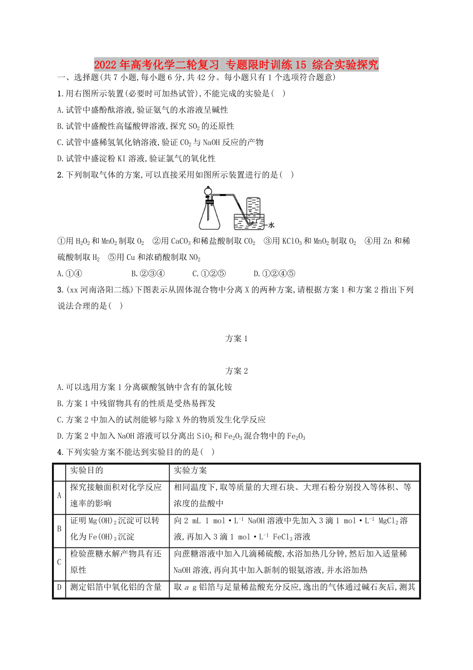 2022年高考化學(xué)二輪復(fù)習(xí) 專題限時訓(xùn)練15 綜合實(shí)驗(yàn)探究_第1頁