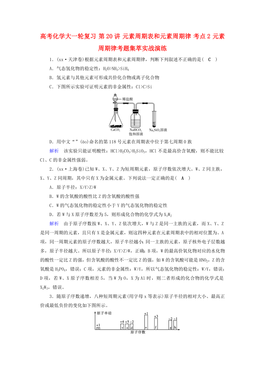 高考化學(xué)大一輪復(fù)習(xí) 第20講 元素周期表和元素周期律 考點(diǎn)2 元素周期律考題集萃實(shí)戰(zhàn)演練_第1頁