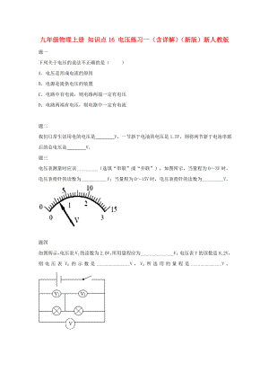 九年級物理上冊 知識點16 電壓練習一（含詳解）（新版）新人教版