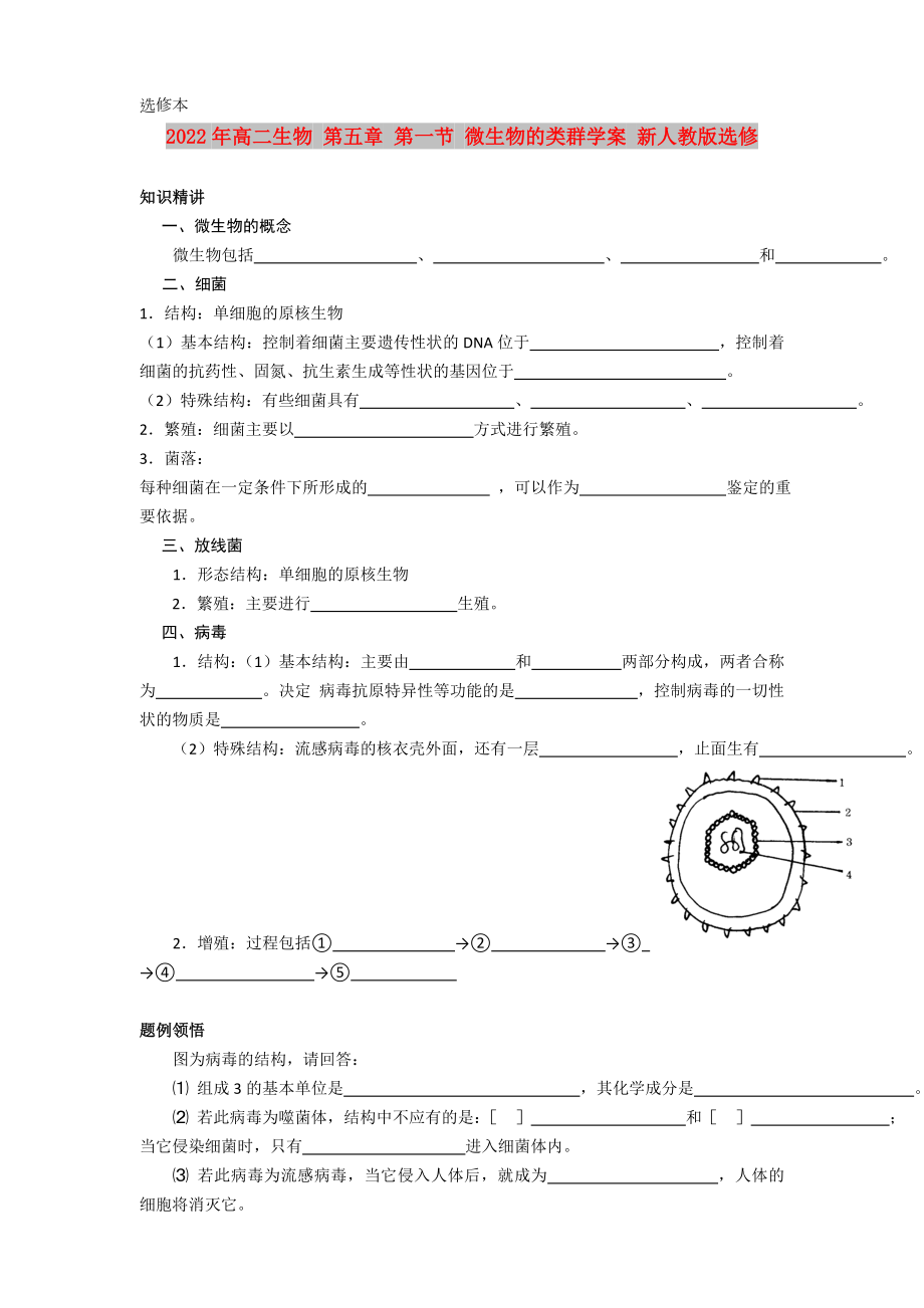 2022年高二生物 第五章 第一節(jié) 微生物的類群學(xué)案 新人教版選修_第1頁